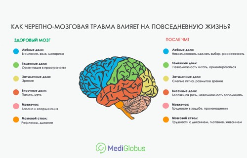 Какие функции мозга теряются после черепно-мозговой травмы